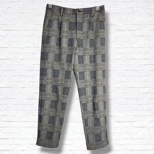 Indi & Cold Grey Windowpane Plaid High Rise Straight Leg Trouser Pants Size 38
